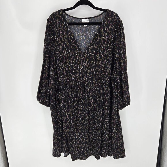 Ava & viv womens 4x black floral dress balloon sleeves elastic waist v neck - Picture 10 of 10